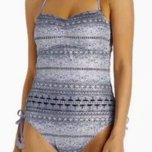Ambrielle Size L Swim Suit Tie Sides High Cut Strap Option Lavender Silver NEW